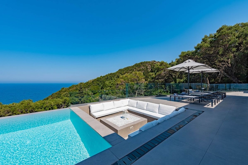 Modern Villa for sale in Corfu with great sea views and exterior areas.